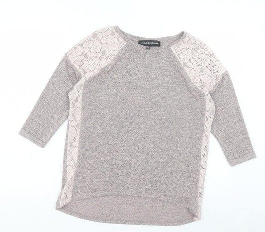 Warehouse Womens Grey Crew Neck Polyester Pullover Jumper Size 10