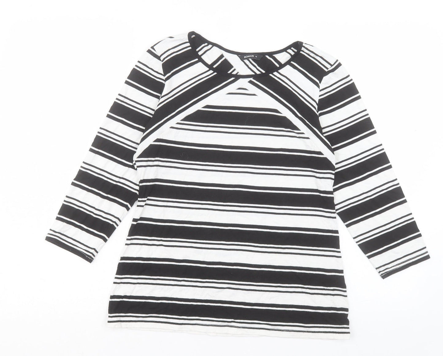 Roman Womens White Striped Viscose Basic T-Shirt Size 10 Crew Neck