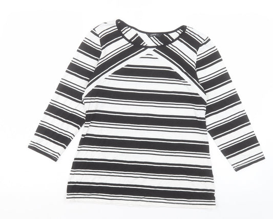 Roman Womens White Striped Viscose Basic T-Shirt Size 10 Crew Neck