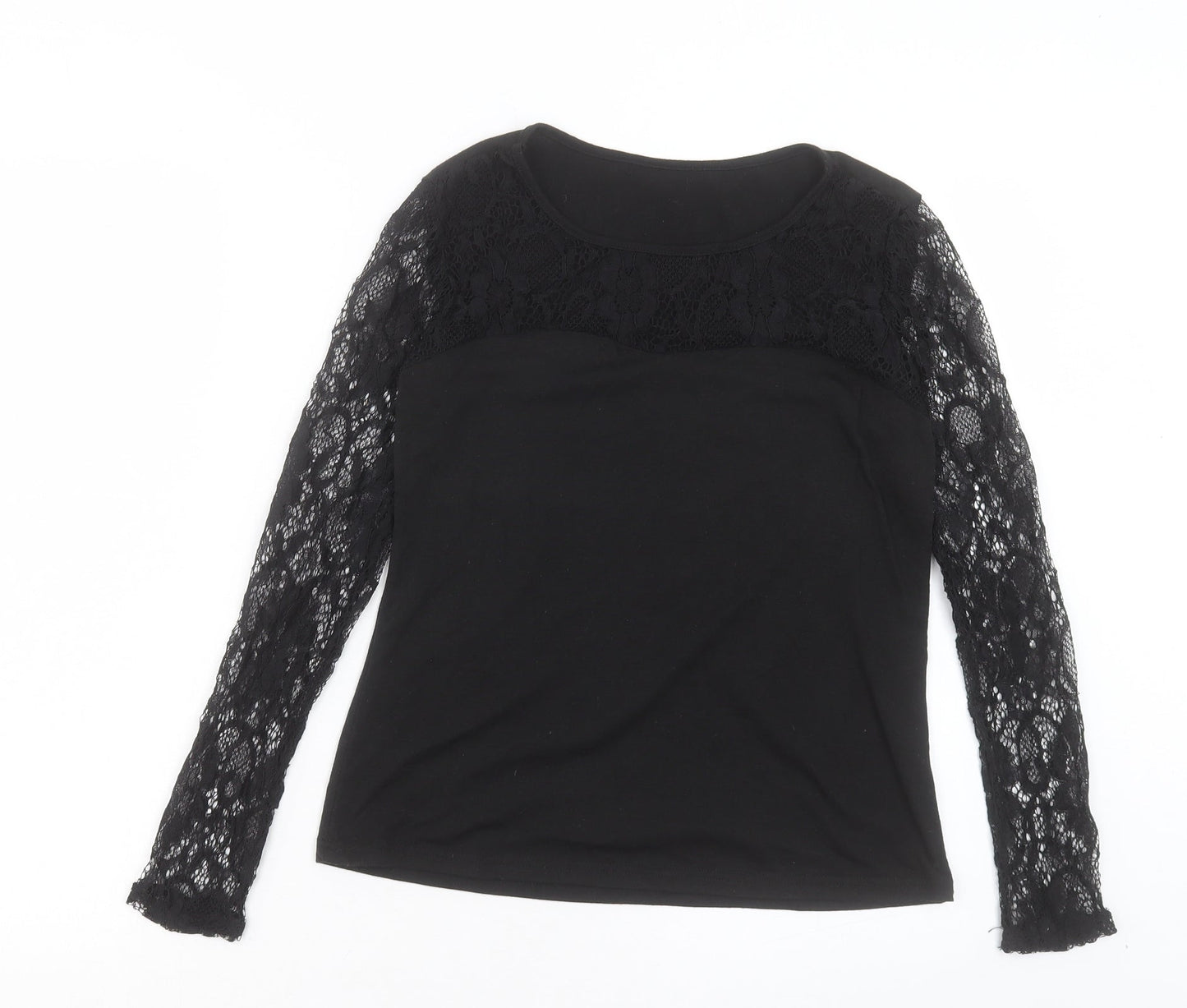 Preworn Womens Black Polyester Basic T-Shirt Size S Crew Neck