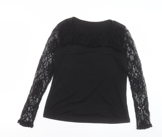 Preworn Womens Black Polyester Basic T-Shirt Size S Crew Neck