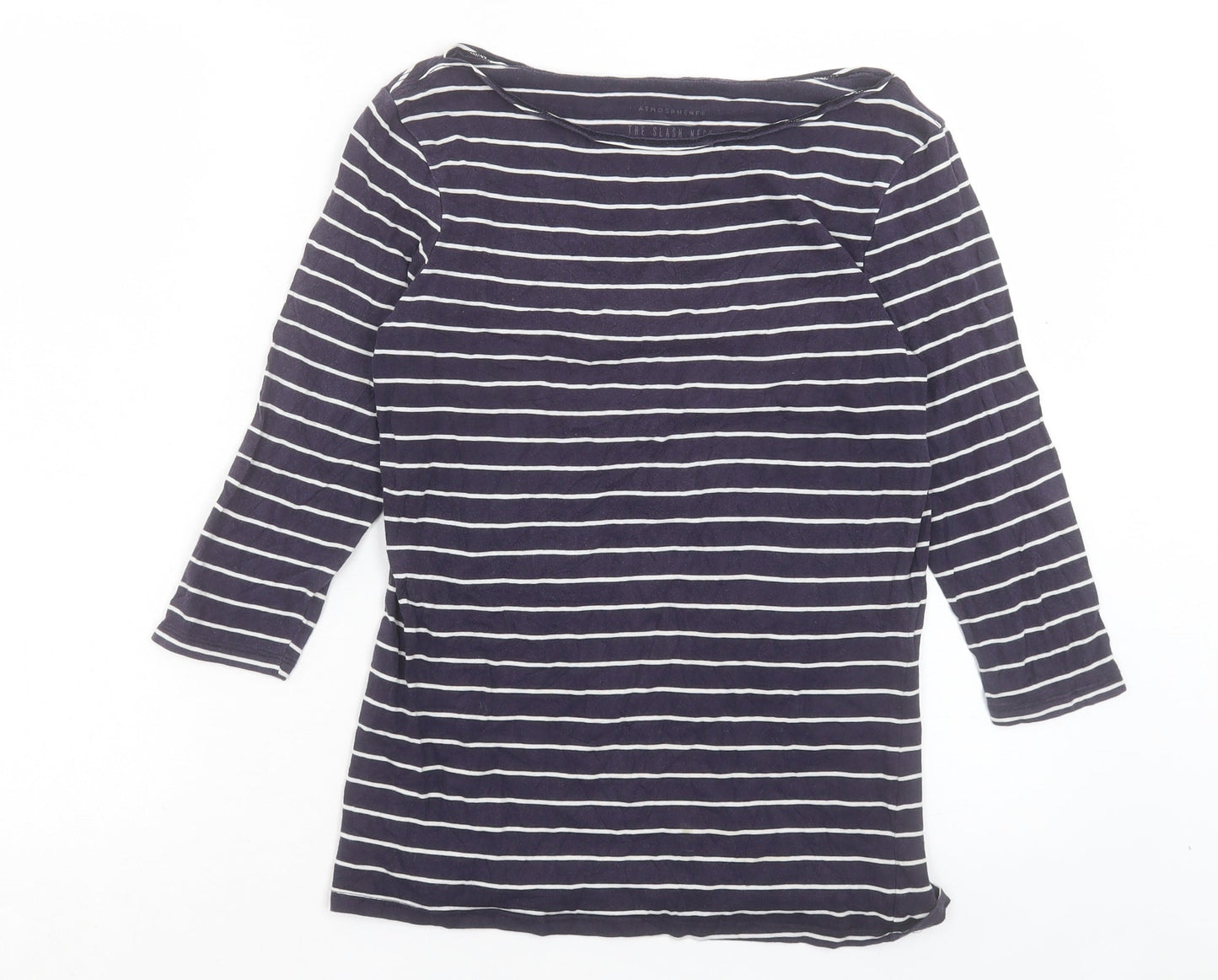 Atmosphere Womens Black Striped Polyester Basic T-Shirt Size 12 Boat Neck