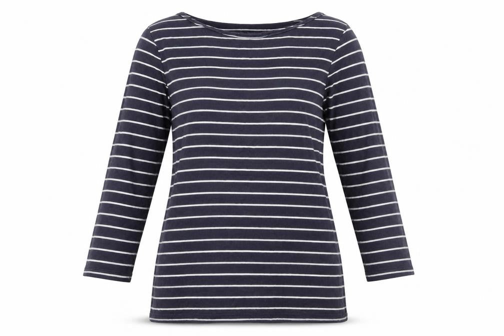 Atmosphere Womens Black Striped Polyester Basic T-Shirt Size 12 Boat Neck