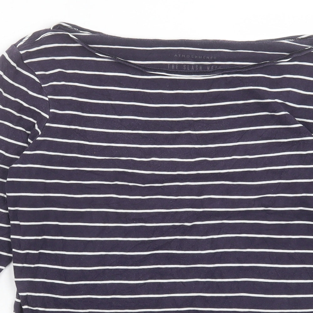 Atmosphere Womens Black Striped Polyester Basic T-Shirt Size 12 Boat Neck