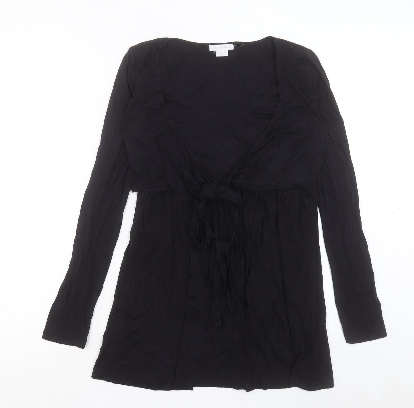 mamas & papas Womens Black Viscose Tunic Blouse Size 8 V-Neck