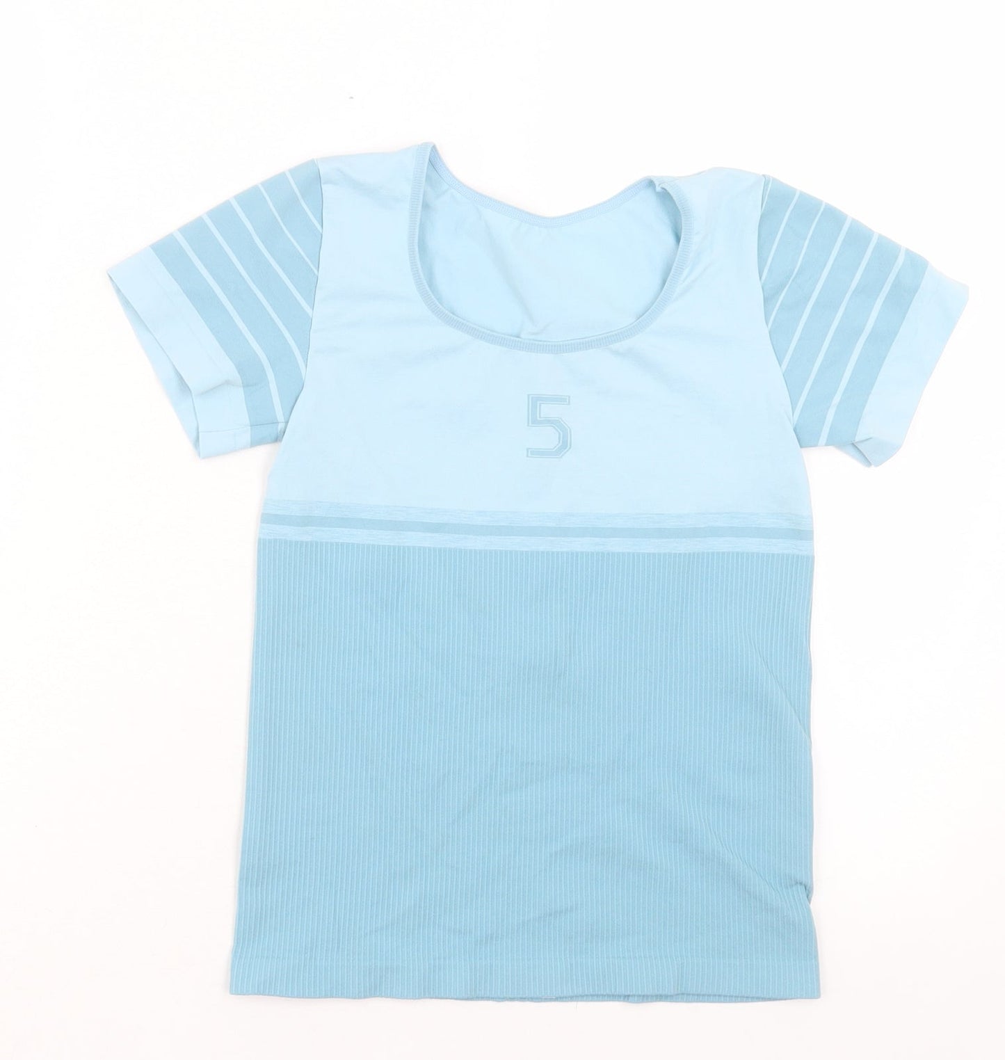 Levante Womens Blue Polyester Basic T-Shirt Size L Crew Neck Pullover - Compression