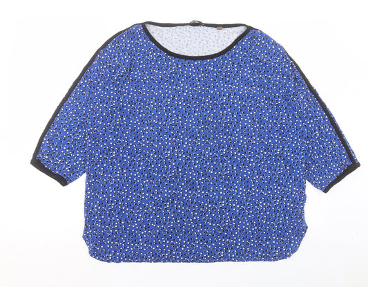 T Tahari Womens Blue Geometric Viscose Basic T-Shirt Size XL Crew Neck