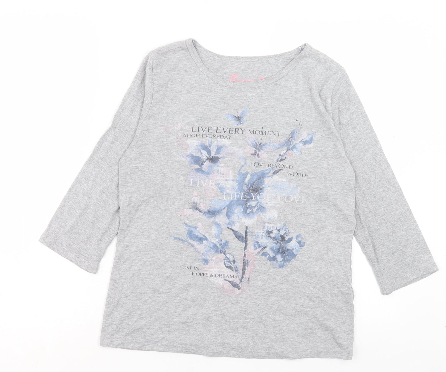 Authentics Womens Grey Polyester Basic T-Shirt Size 14 Crew Neck