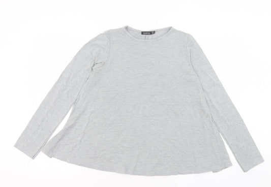 Boohoo Womens Grey Polyester Basic T-Shirt Size 10 Crew Neck