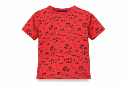 Fireman Sam Boys Red 100% Cotton Basic T-Shirt Size 5-6 Years Round Neck