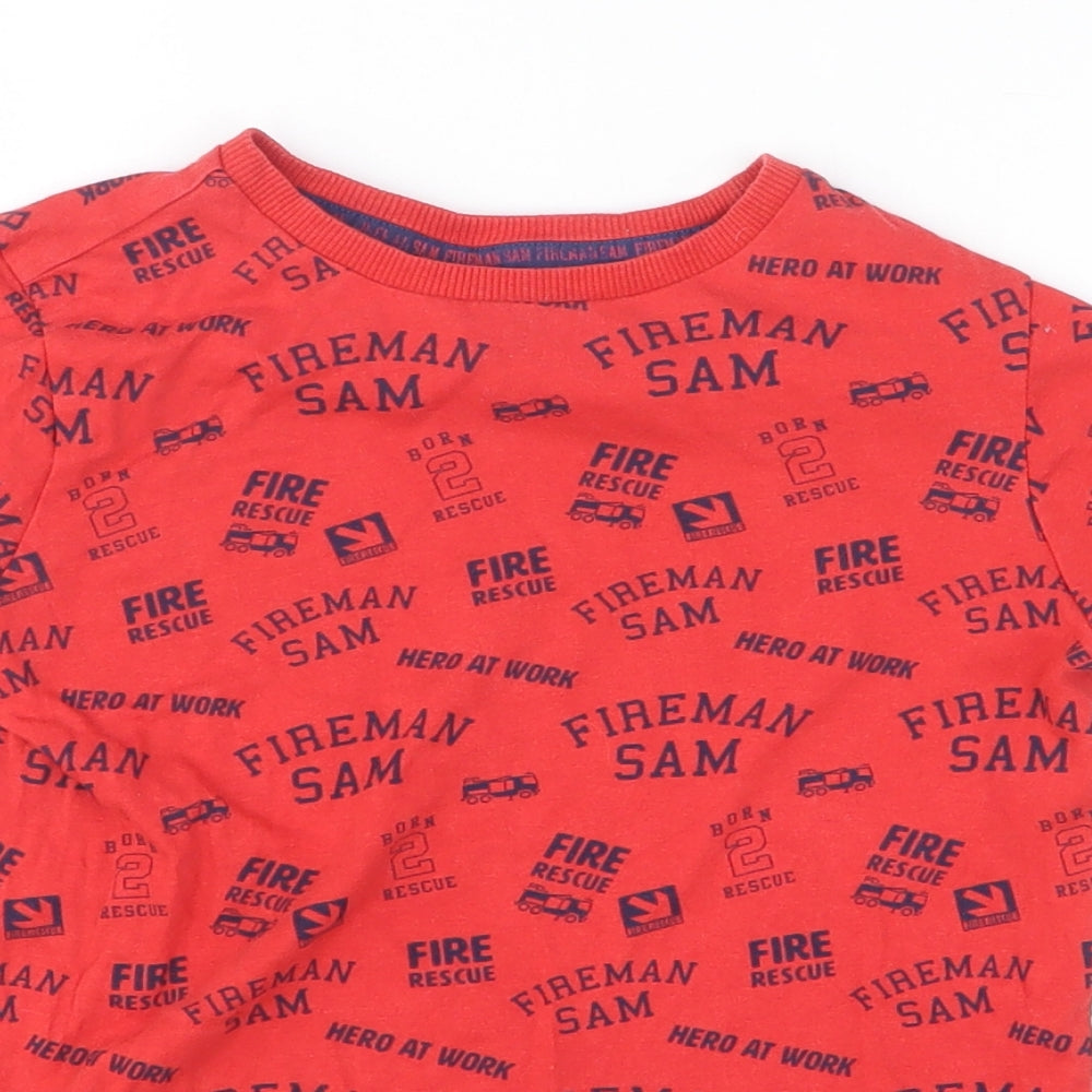 Fireman Sam Boys Red 100% Cotton Basic T-Shirt Size 5-6 Years Round Neck