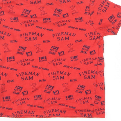 Fireman Sam Boys Red 100% Cotton Basic T-Shirt Size 5-6 Years Round Neck
