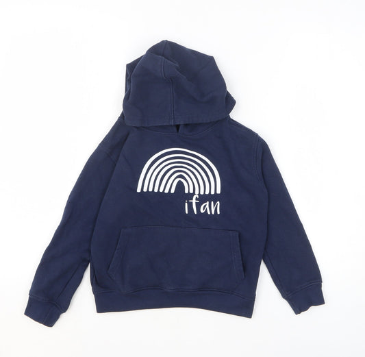 Preworn Boys Blue Cotton Pullover Hoodie Size 4-5 Years Pullover - Rainbow