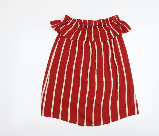 Primark Womens Red Striped Viscose Basic Blouse Size 6 Off the Shoulder