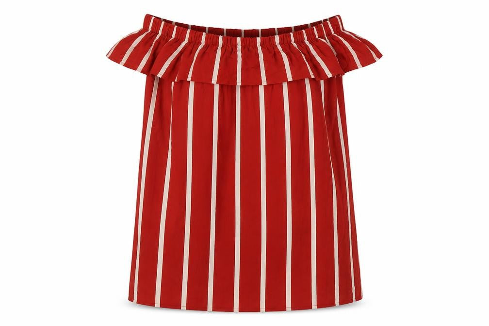 Primark Womens Red Striped Viscose Basic Blouse Size 6 Off the Shoulder