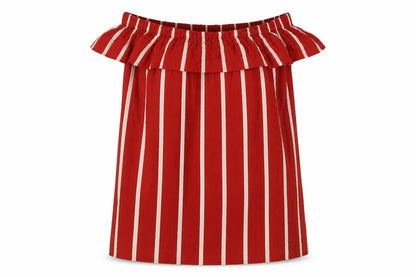 Primark Womens Red Striped Viscose Basic Blouse Size 6 Off the Shoulder