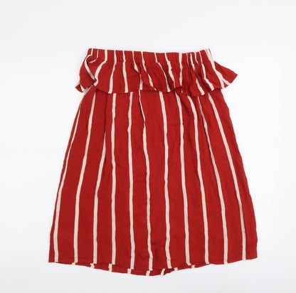 Primark Womens Red Striped Viscose Basic Blouse Size 6 Off the Shoulder