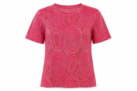 Charmell Womens Pink Geometric Polyester Basic T-Shirt Size M Round Neck