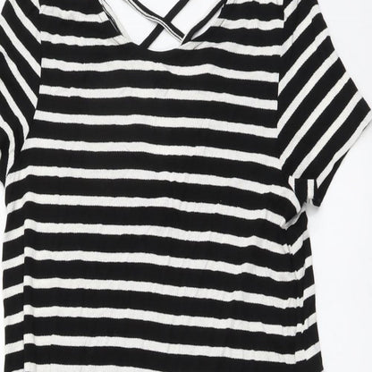 Only Womens Black Striped Viscose A-Line Size M Round Neck Pullover