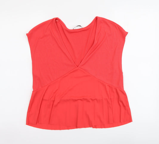Zara Womens Red Polyester Basic Blouse Size M V-Neck