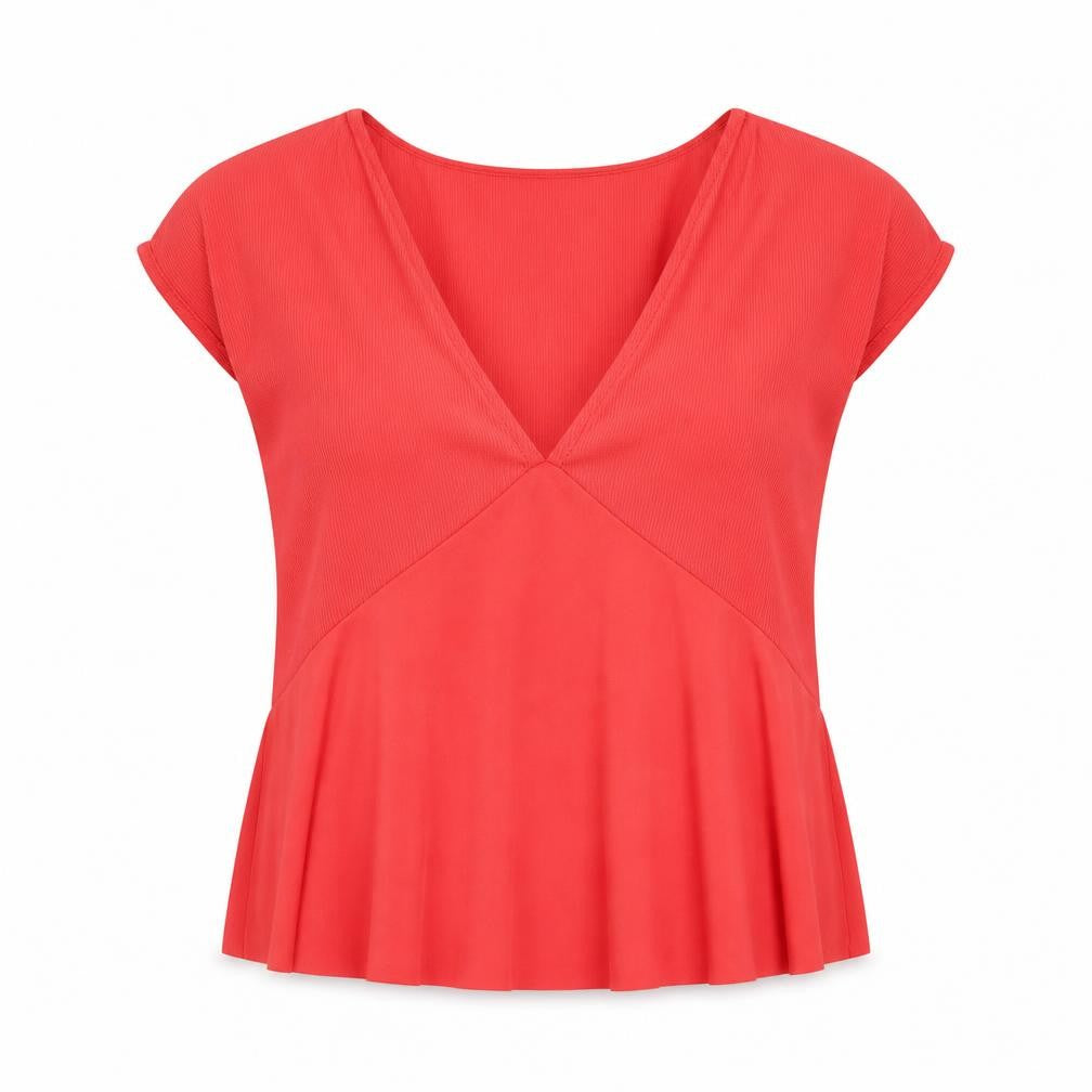 Zara Womens Red Polyester Basic Blouse Size M V-Neck