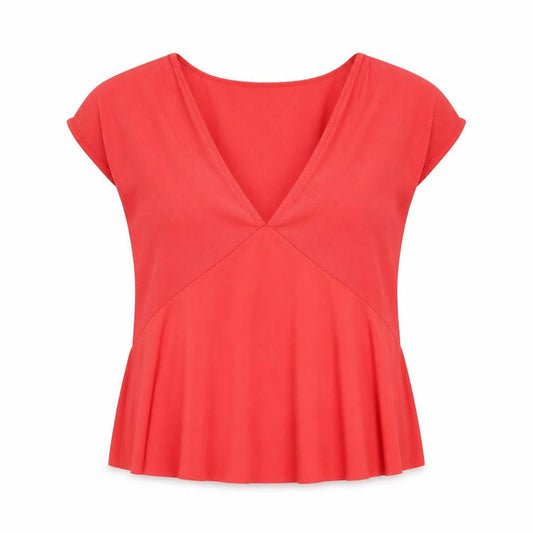 Zara Womens Red Polyester Basic Blouse Size M V-Neck