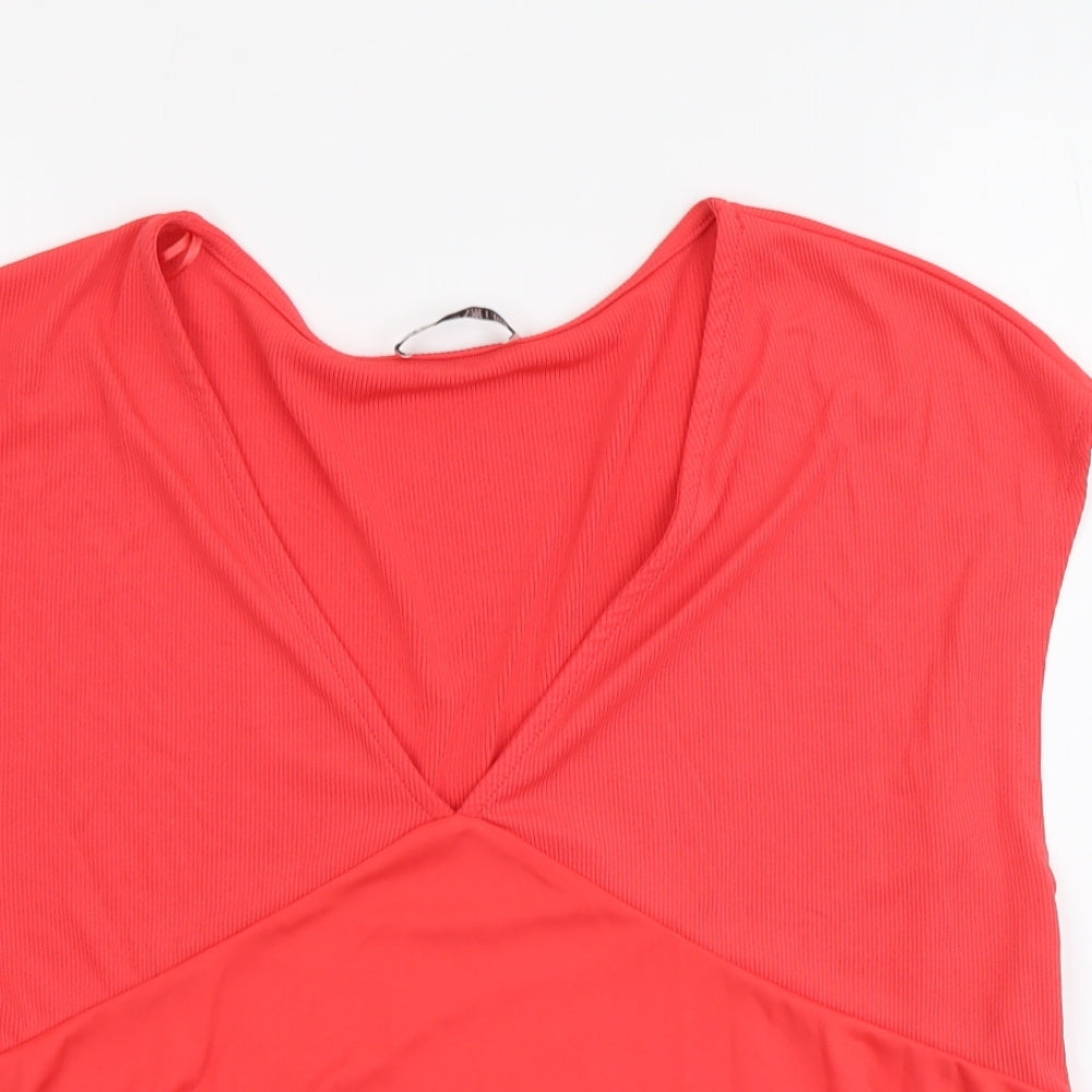 Zara Womens Red Polyester Basic Blouse Size M V-Neck
