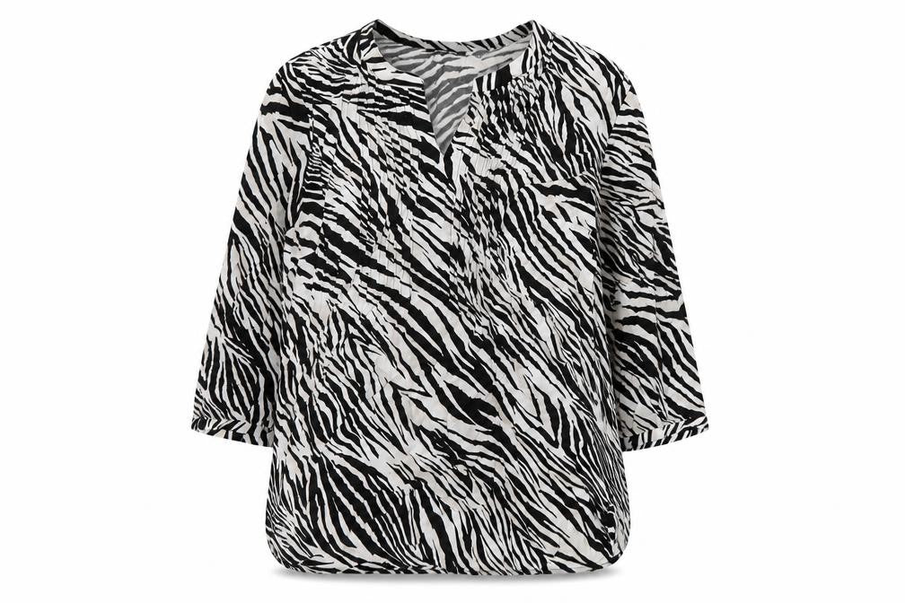 Olsen Womens Black Animal Print Polyester Basic Blouse Size 16 V-Neck - Zebra Print