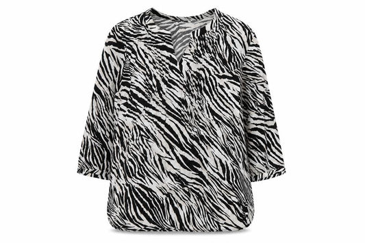 Olsen Womens Black Animal Print Polyester Basic Blouse Size 16 V-Neck - Zebra Print