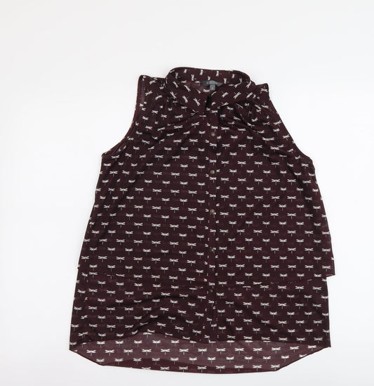 Marks and Spencer Womens Purple Geometric Polyester Basic Button-Up Size 10 Collared