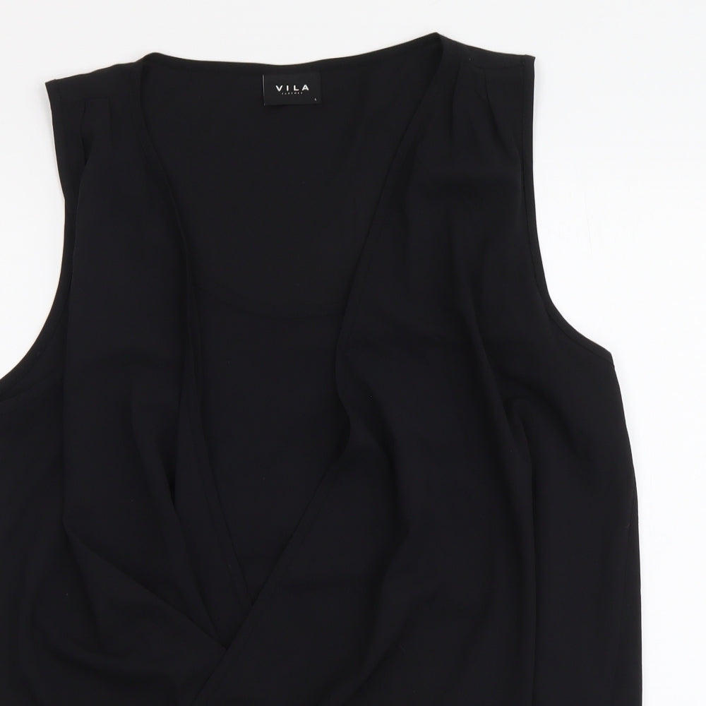 VILA Womens Black Polyester Basic Tank Size L V-Neck
