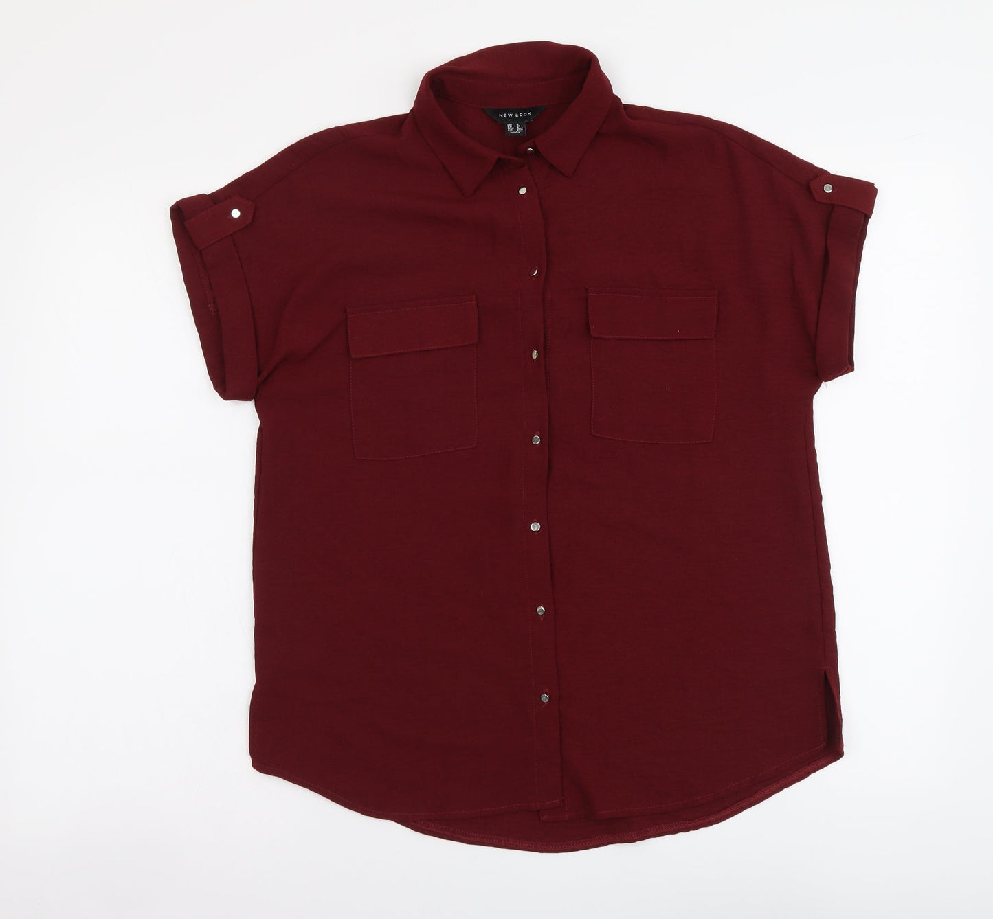 New Look Womens Red Polyester Basic Button-Up Size 8 Collared