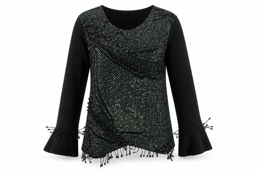 XULIS Womens Black Polka Dot Cotton Basic T-Shirt Size XL Round Neck