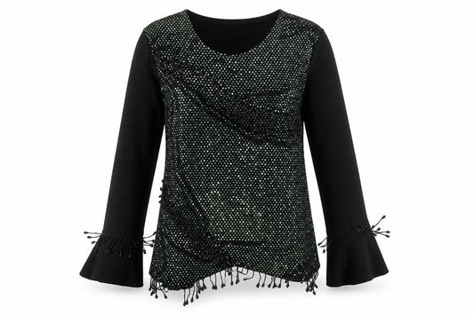 XULIS Womens Black Polka Dot Cotton Basic T-Shirt Size XL Round Neck
