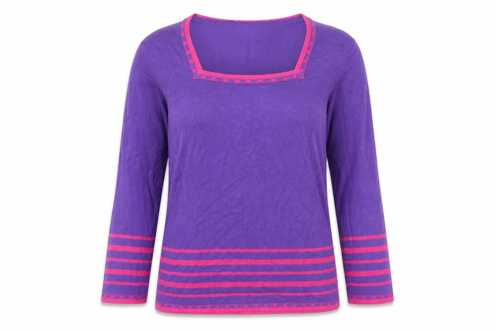 Autonomy Womens Purple Square Neck Striped Viscose Pullover Jumper Size 14