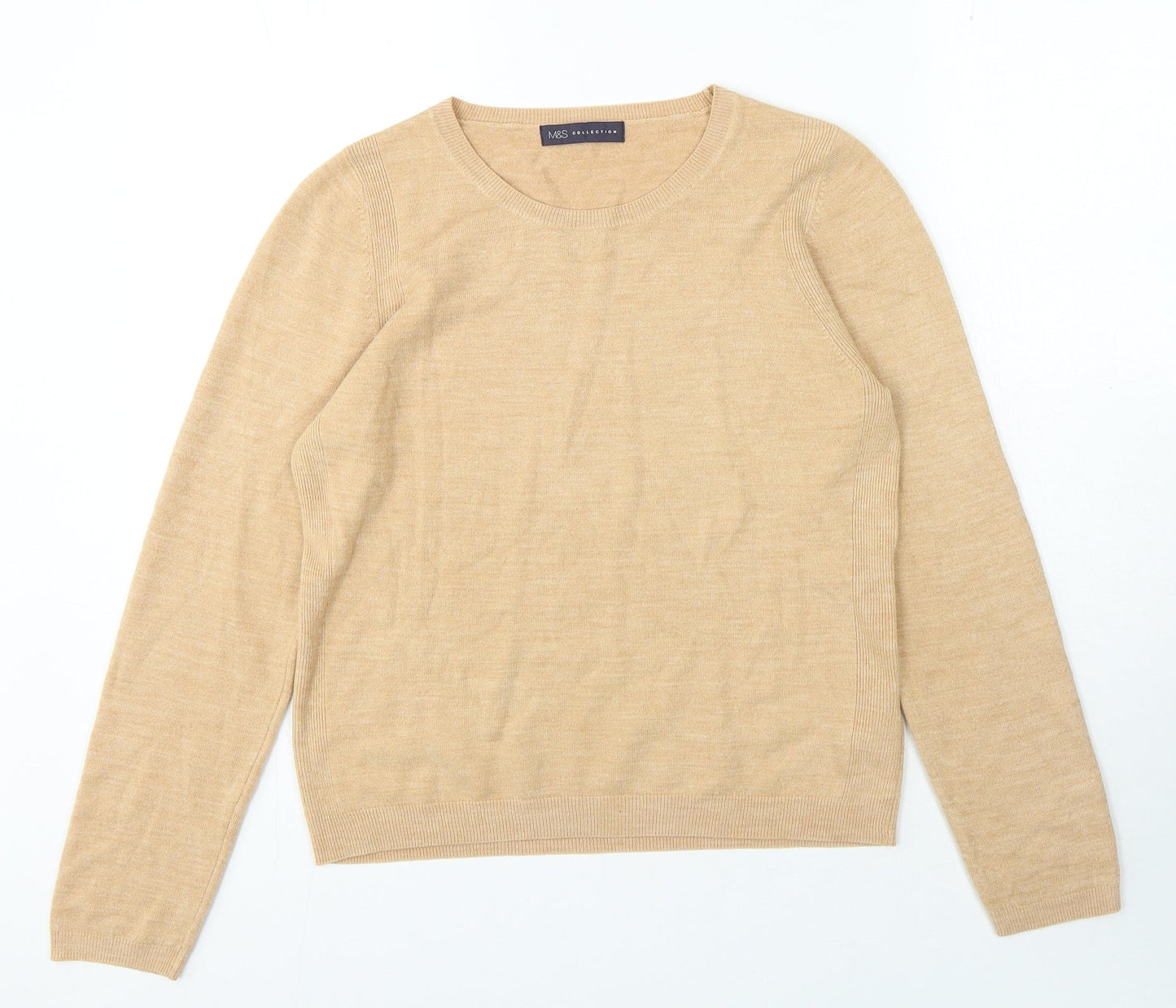 Marks and Spencer Womens Brown Crew Neck Acrylic Pullover Jumper Size 12