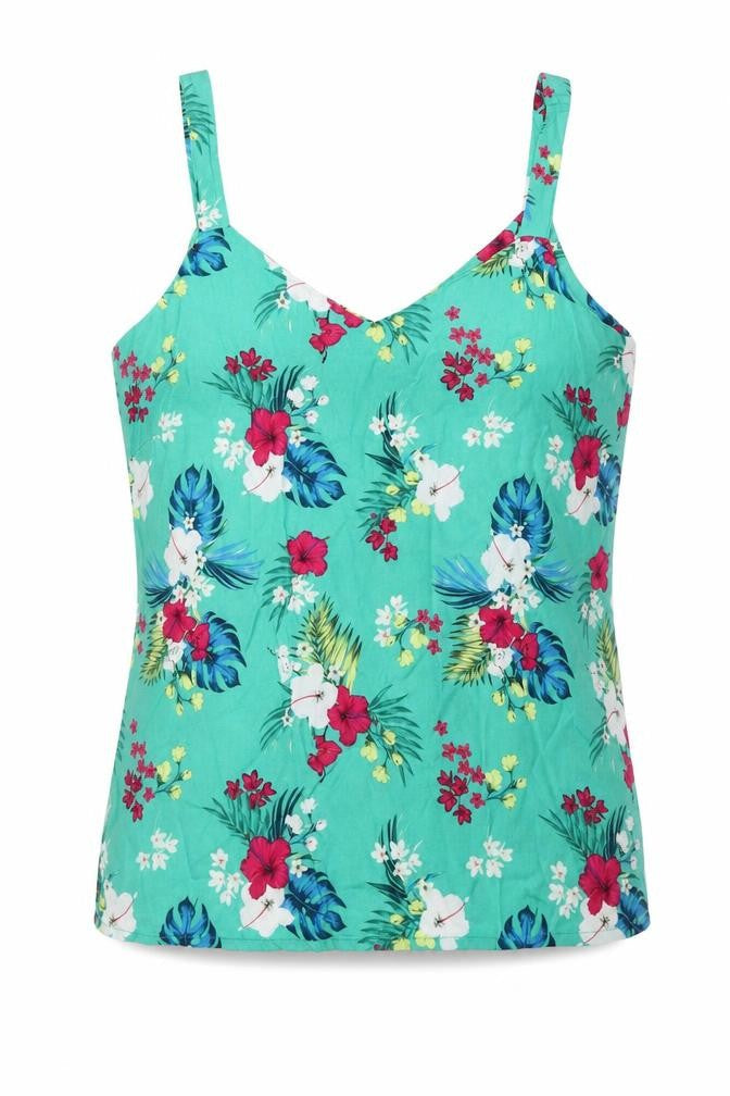 M&Co Womens Green Floral Viscose Basic Tank Size 10 V-Neck
