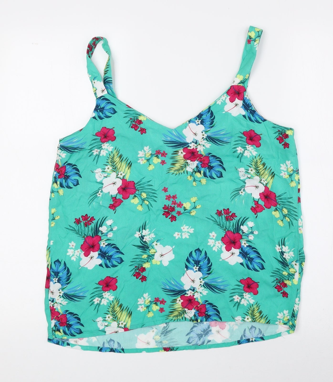 M&Co Womens Green Floral Viscose Basic Tank Size 10 V-Neck