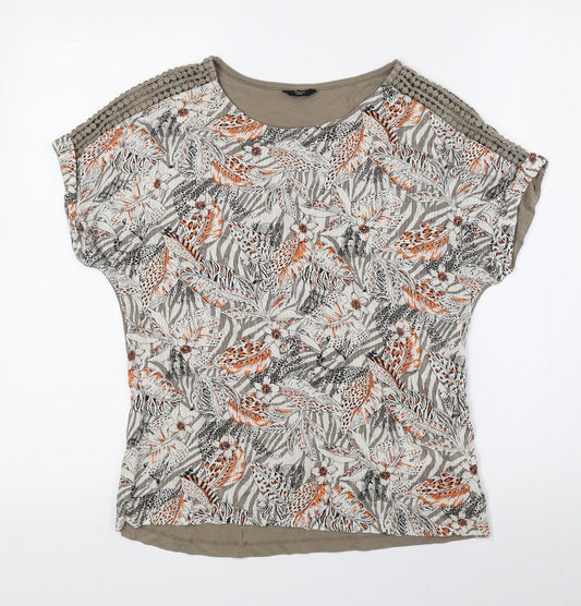 M&Co Womens Brown Floral Modal Basic Blouse Size 8 Round Neck