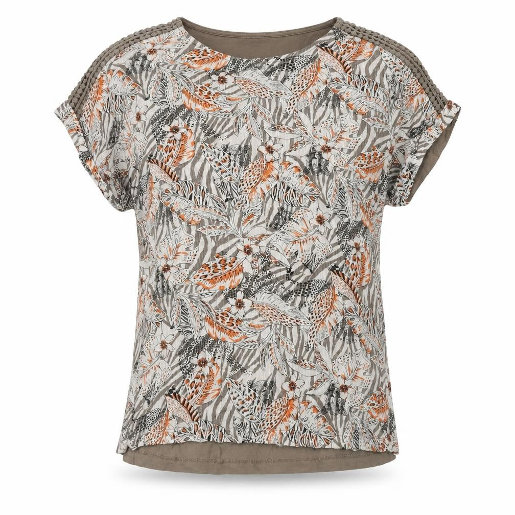 M&Co Womens Brown Floral Modal Basic Blouse Size 8 Round Neck