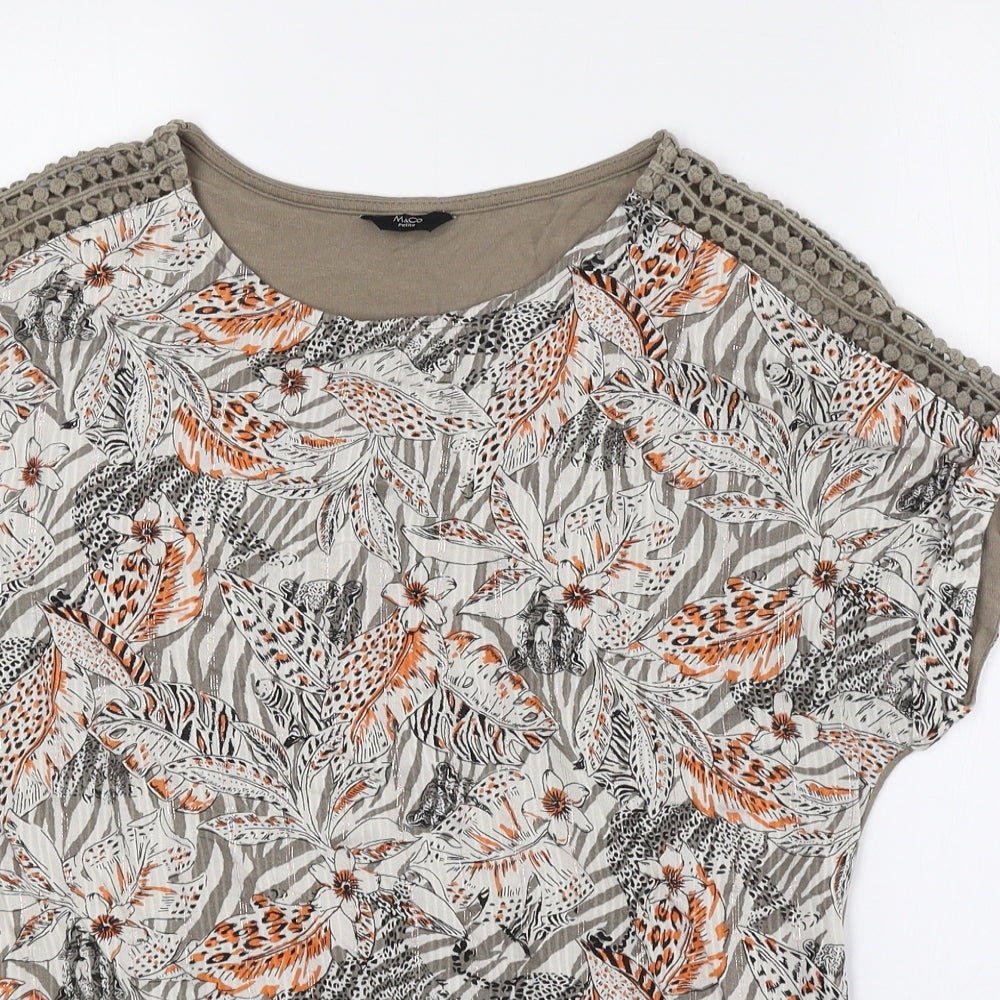 M&Co Womens Brown Floral Modal Basic Blouse Size 8 Round Neck