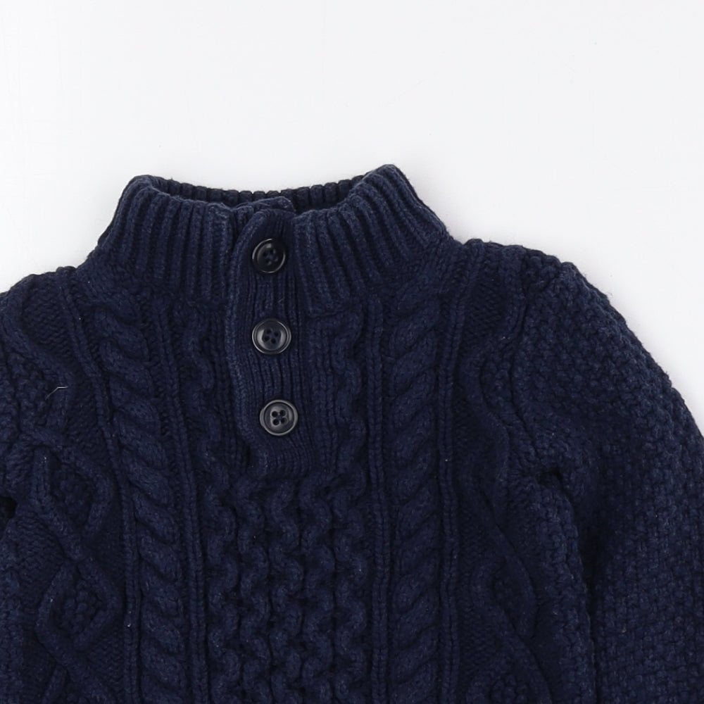 Gap Girls Blue High Neck Cotton Pullover Jumper Size 2 Years Button