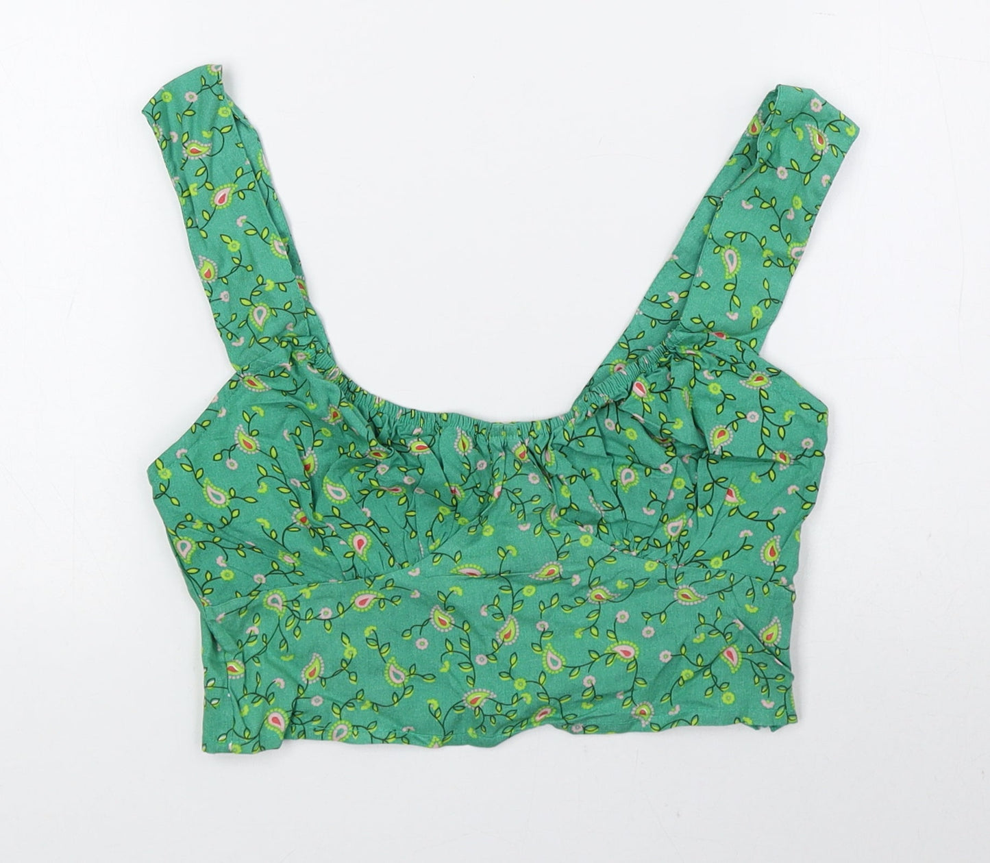 Motel Womens Green Floral Viscose Cropped Tank Size 2XS Scoop Neck