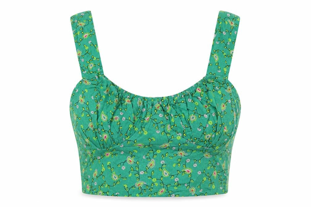 Motel Rocks Womens Green Floral Viscose Cropped Tank Size 2XS Scoop Neck