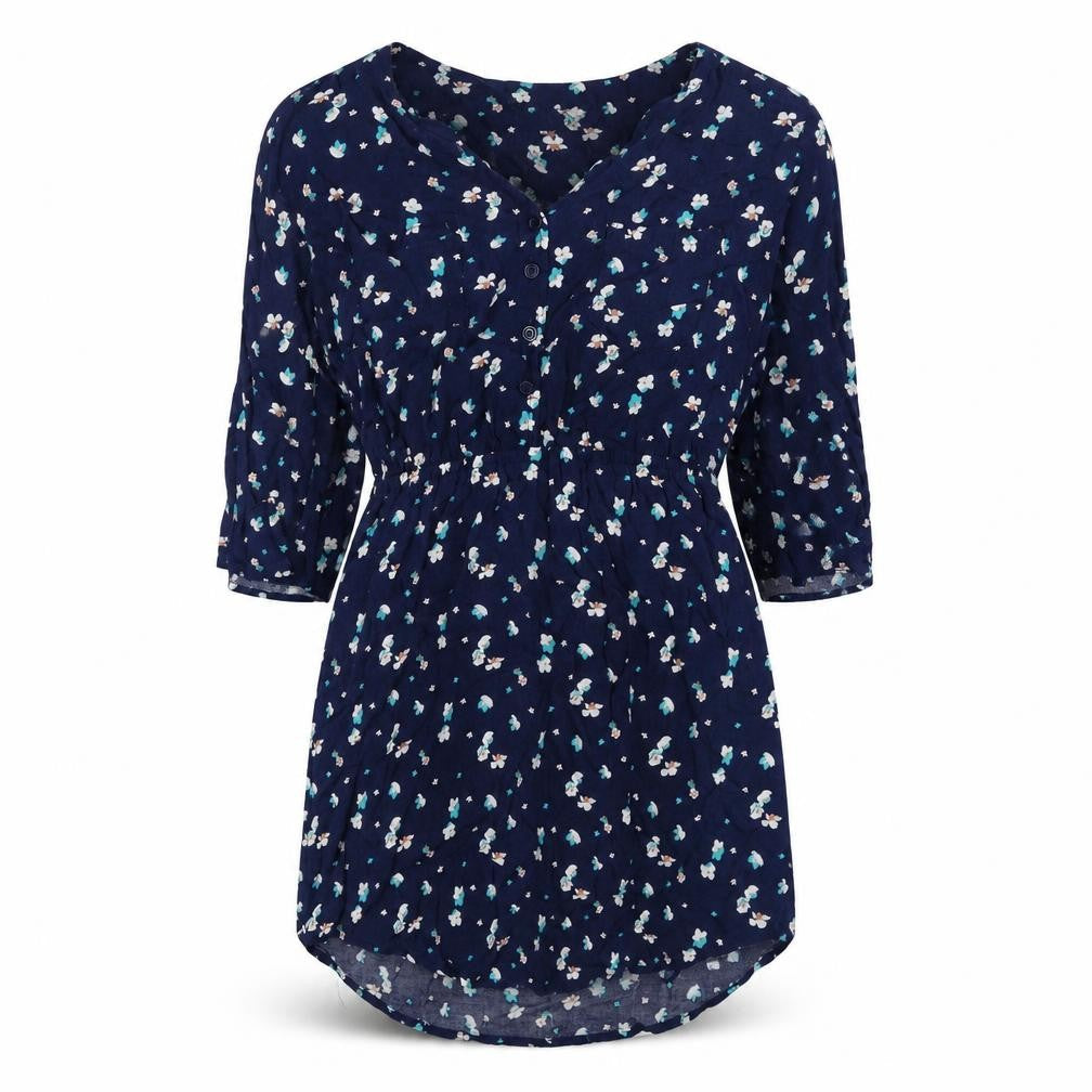 Mimi Chica Womens Blue Floral Polyester Basic Blouse Size M V-Neck