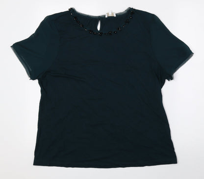 Country Casuals Womens Green Viscose Basic Blouse Size XL Round Neck