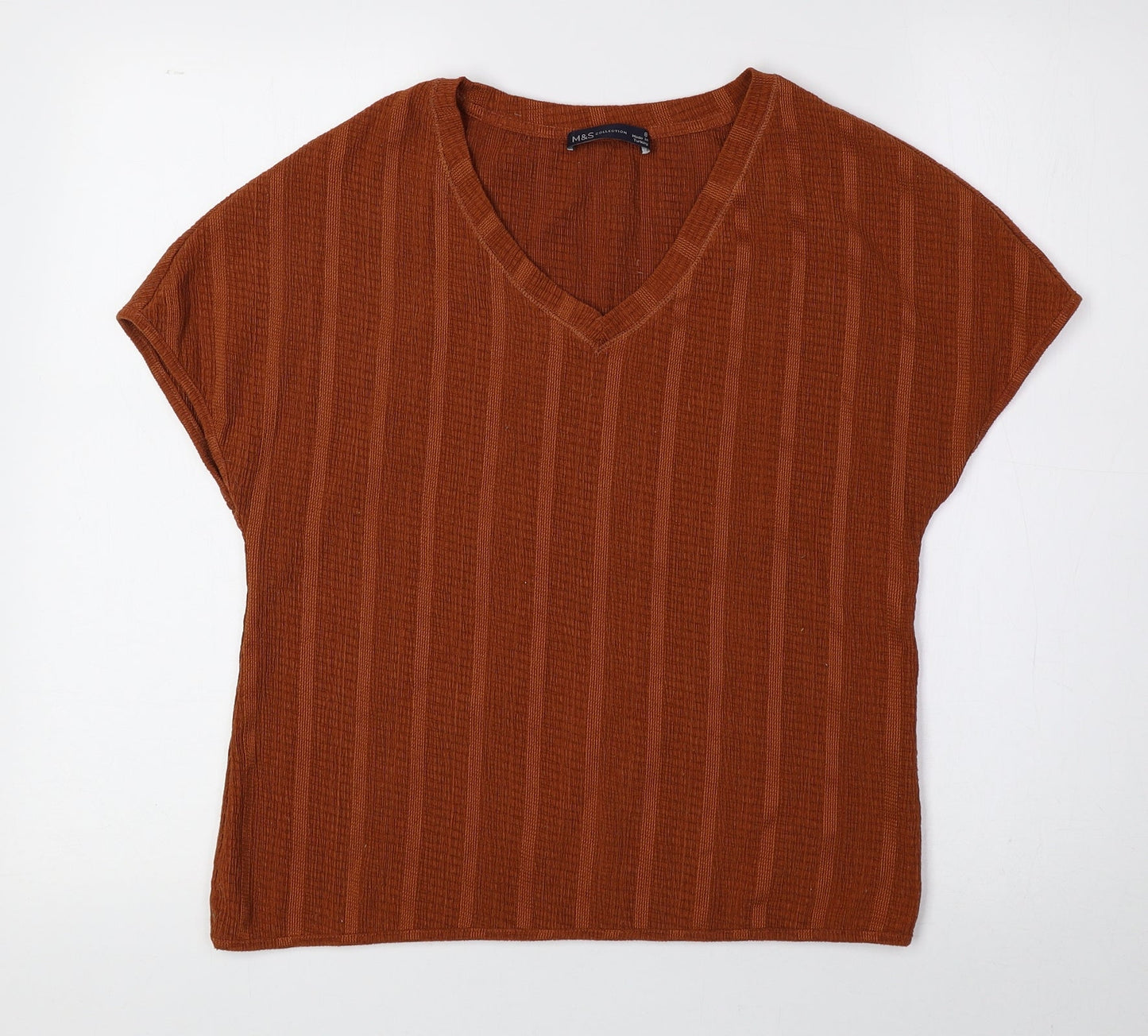 Marks and Spencer Womens Orange Polyester Basic Blouse Size 8 V-Neck