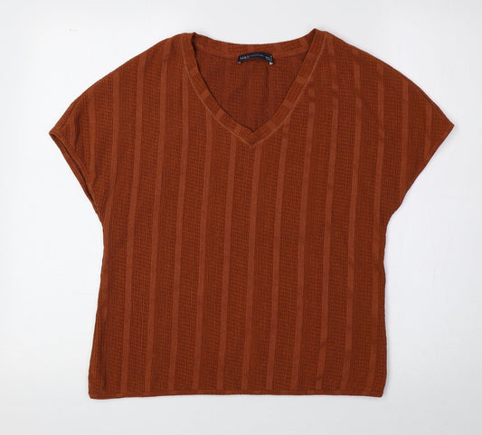 Marks and Spencer Womens Orange Polyester Basic Blouse Size 8 V-Neck