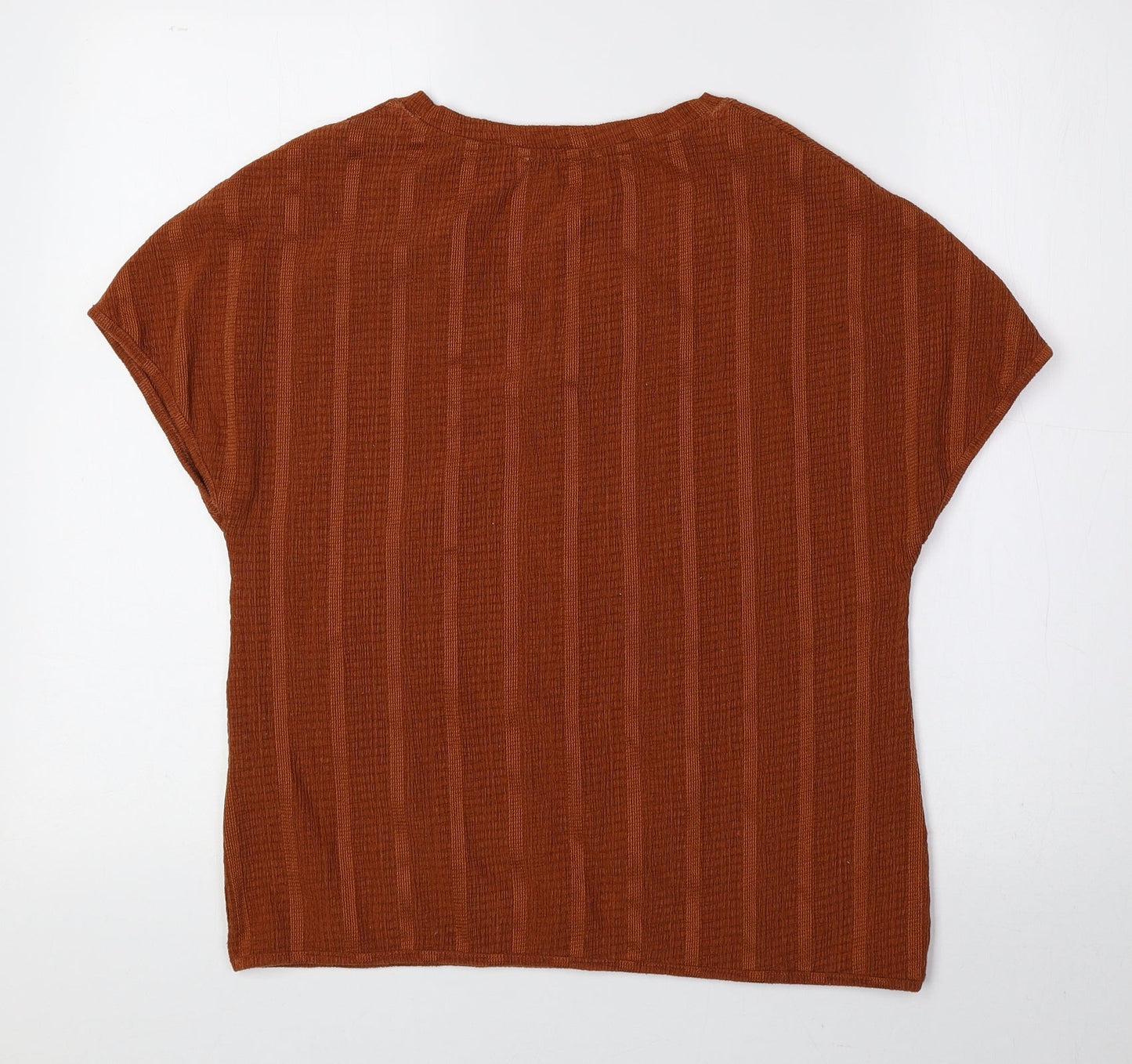 Marks and Spencer Womens Orange Polyester Basic Blouse Size 8 V-Neck