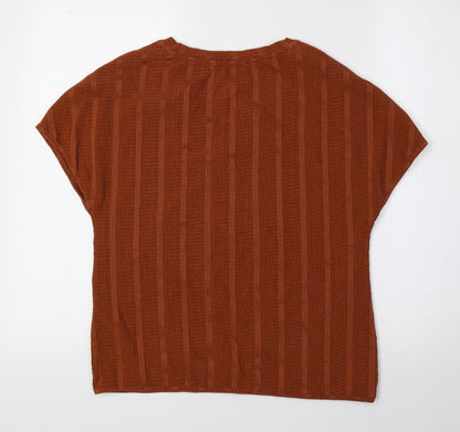 Marks & Spencer Womens Orange Polyester Basic Blouse Size 8 V-Neck